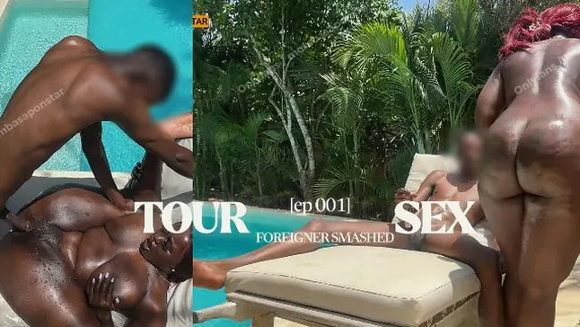 Mombasapornstar's big tits bounce as she gets pounded by a huge black cock at a public pool