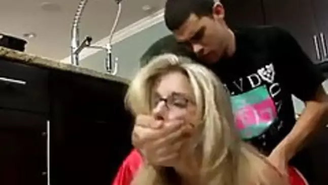 Ash-Blonde step- mommy is in the kitchen not even knowing what is about to happen