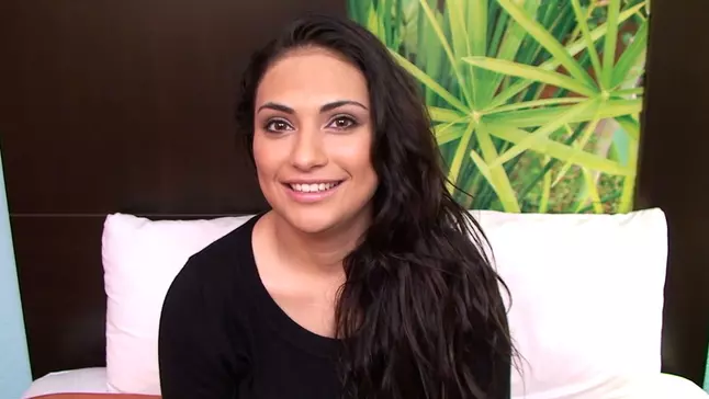 This first-timer brown-haired teenage has thick boobies and a slick throat