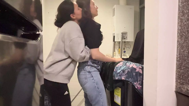 My stepsister's big boobs get a naughty workout in the laundry room